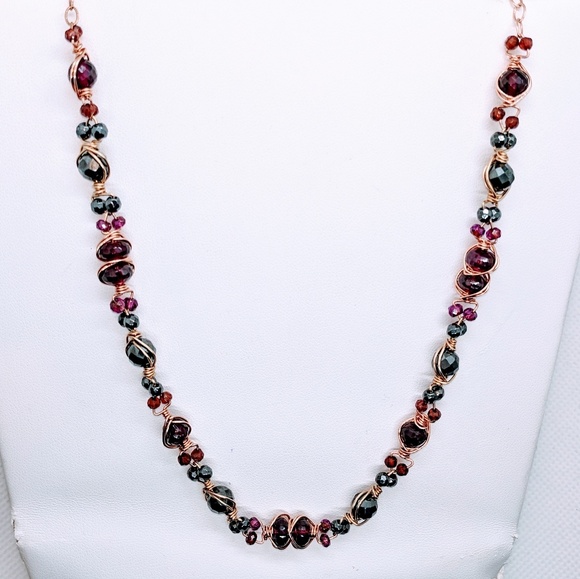 Kione's Prism Jewlery Jewelry - Garnet, hematite, 14kt gold filled necklace